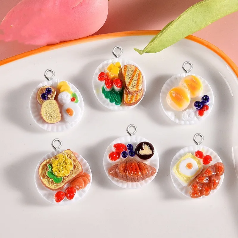 10Pcs Simulation Egg Strawberry Toast Resin Charms Kid Food Toy Craft Supplies Creative Keychain Decor Pendants DIY Jewelry Make