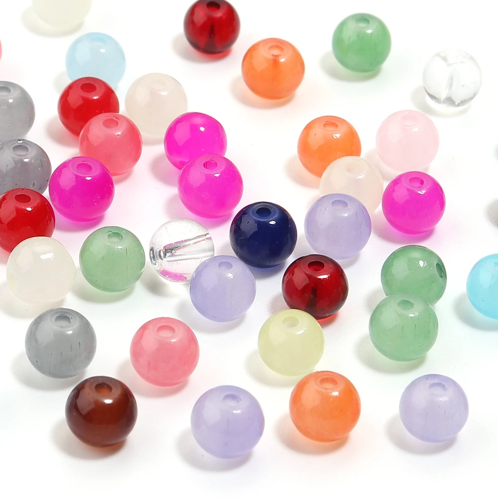 50pcs/lot 6mm Jelly Colored Glass Beads Imitation Jade Loose Spacer Glass Round Bead For DIY Charm Bracelet Necklace Accessories
