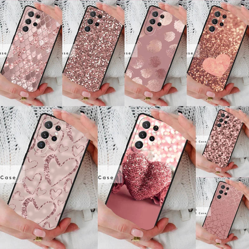 Gold Rose Glitter Pink Love pattern Phone Cover Case for Samsung Galaxy S26 Ultra S20 FE Note 10 S24 S23 S21 S25 Plus S22
