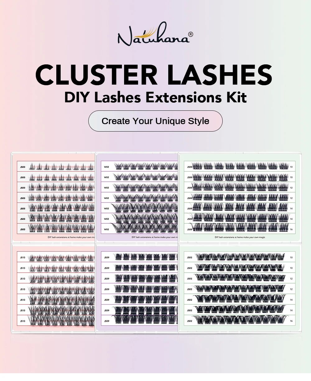 NATUHANA Cluster-Wimpern, DIY-Wimpernverlängerung, Mix-Stile, individuelle Wimperncluster mit Bindung und Pinzette für Selbstanwendungen – Detail 2