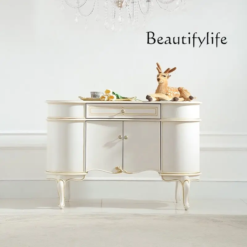 

French light luxury solid wood porch cabinet simple retro style living room double door locker wall decorative cabinet