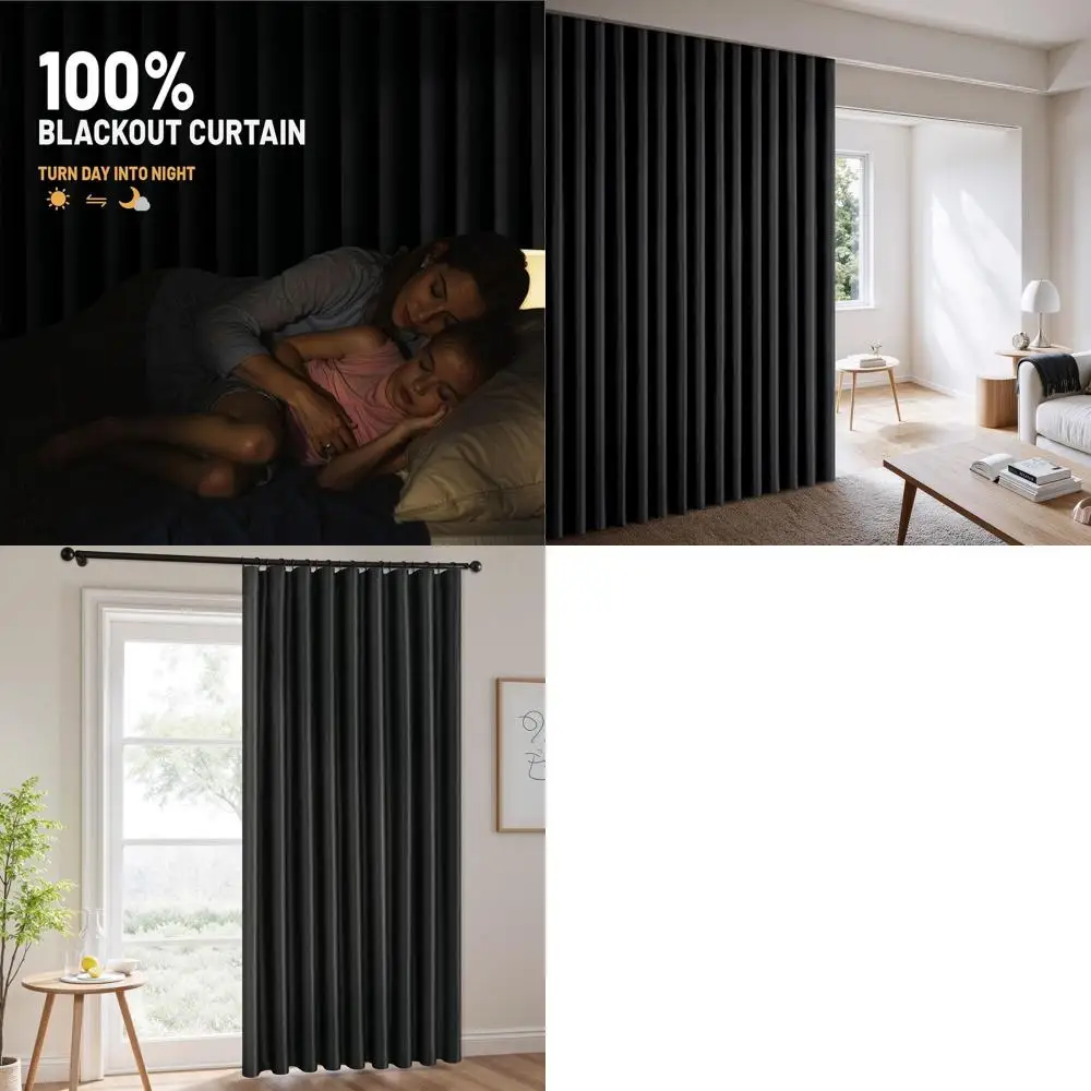 

Blackout Curtains for Privacy & Soundproofing, Wide Ceiling Track, 180x96 Inches, Black