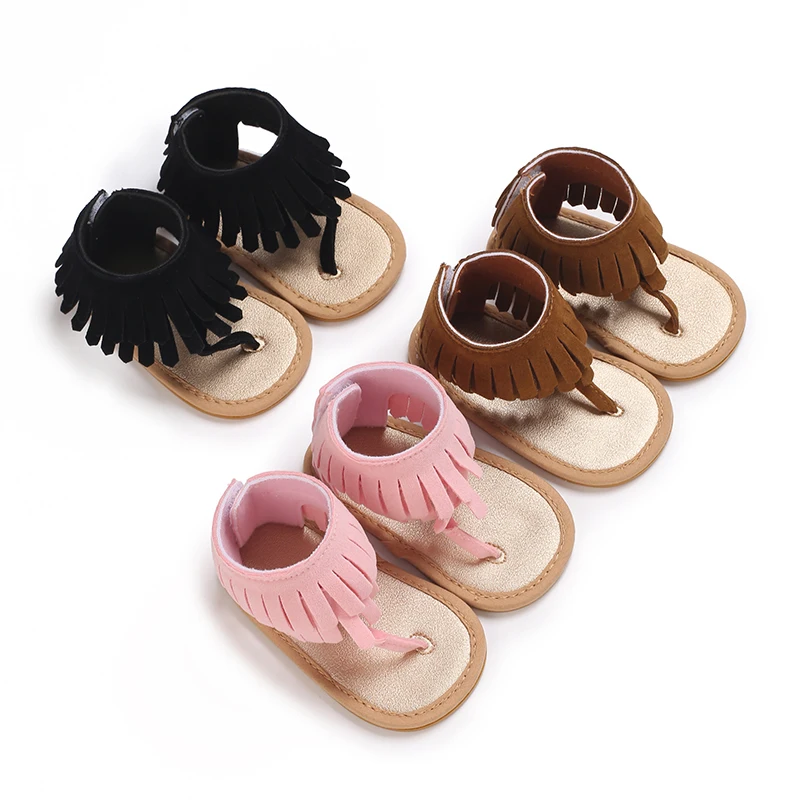 

0-18 Months Old Newborn Summer New Product Tassel Flip Flop With Rubber Sole Anti Slip Girl Sandals Beautiful And Cool Princess