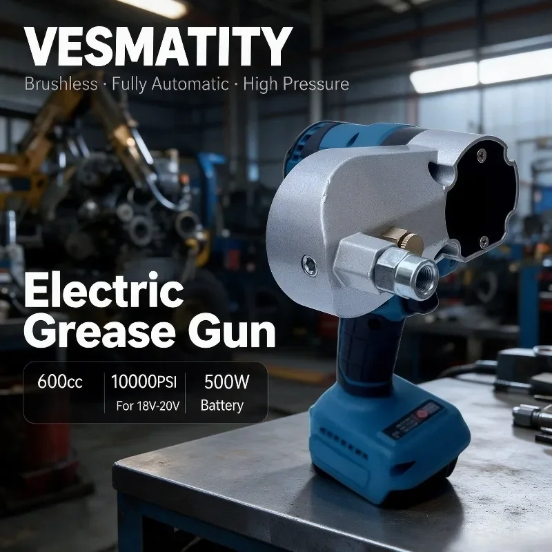 Electric Grease Gun Wireless Brushless Fully Automatic High Pressure 600cc 10000PSI 500W For 18V-20V Battery