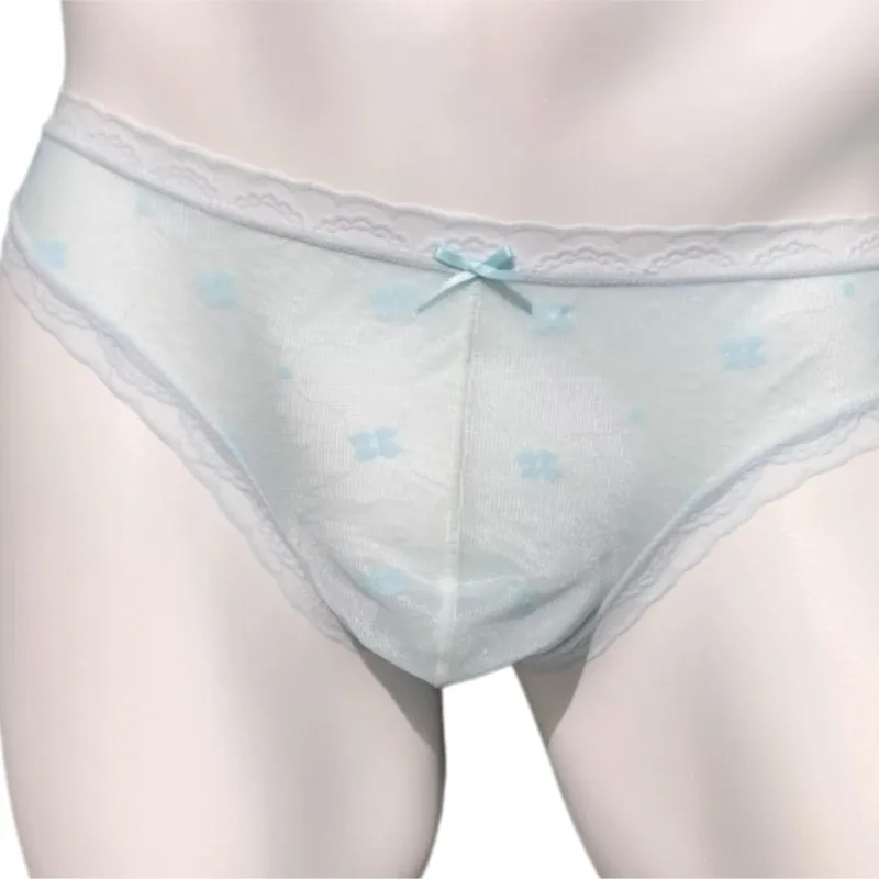 Men Thong Lace Mesh Cute Bow T-back Panties Ultra-thin Breathable Jacquard Low Waist G-string Sexy Fashion Comfortable Underwear