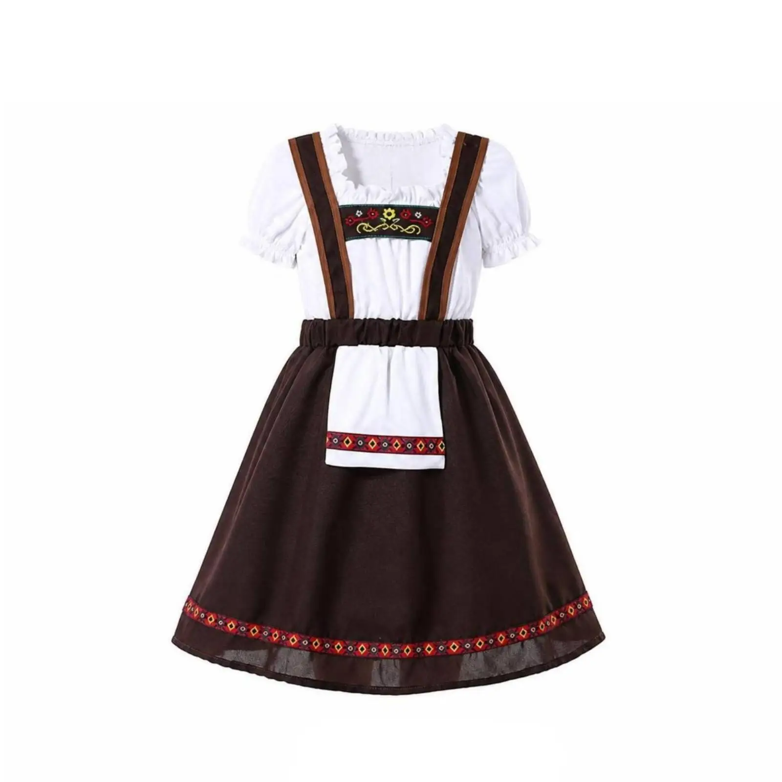 Girls Traditional Folk Dress with Wide Shoulder Straps for Cultural Festival and Stage Performance Wear