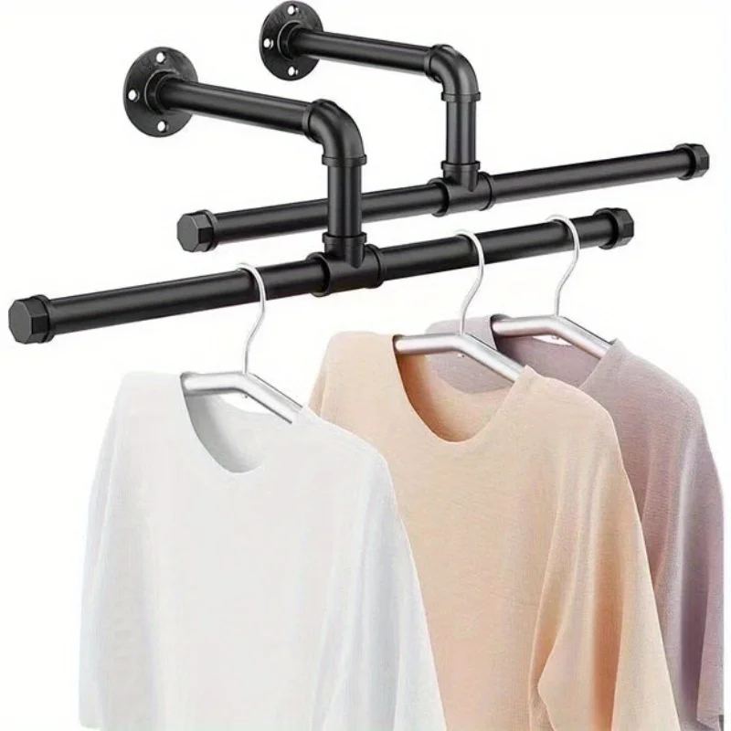 

Black metal clothes hanging rod, wall stable installation, space saving, fashion simple home clothes dryer