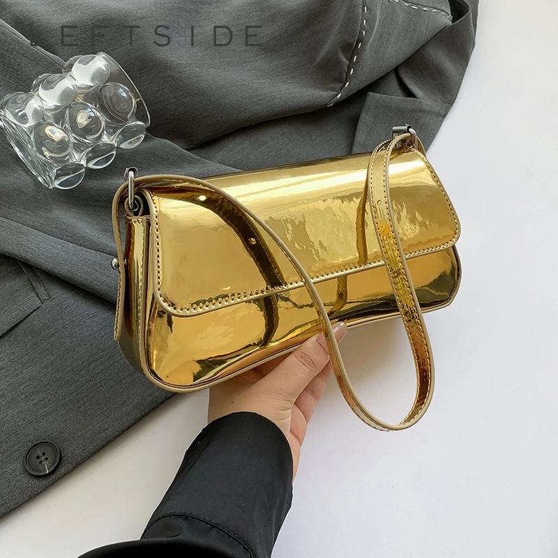 LEFTSIDE 2024 Y2K Retro New Design Small Gold Flap Bag Women Fashion Handbags and Purses  Shoulder Bag Lady Crossbody Bag