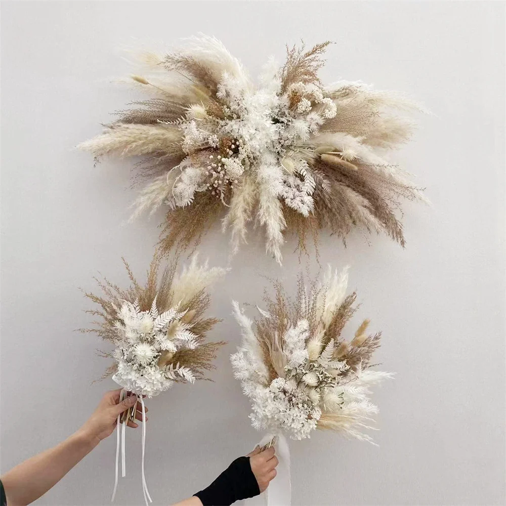 

Boho Natural Arch Flower Wedding Arrangement,Dried Flowers Bridal Bouquet,Pampas Grass Bridesmaid Bouquet Decorative,Party Decor