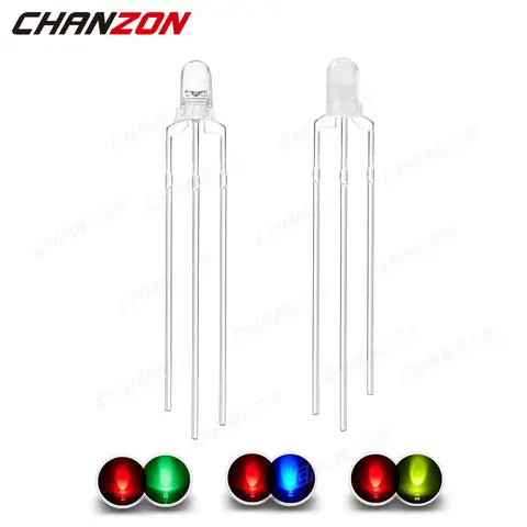 100 Pcs 3mm Led Diode Bicolor Two Color Red Green Blue Commmon Anode Cathode 2V 3V 20mA F3 Light Emitting Lamp Blub For DIY PCB