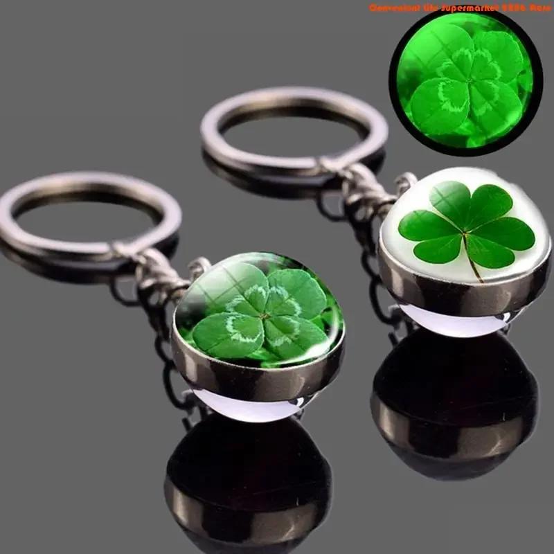 F92D Four Clover Keychain Keyring Luminescent Pendant Car Alloy Green Keychain Lucky for Key Ring