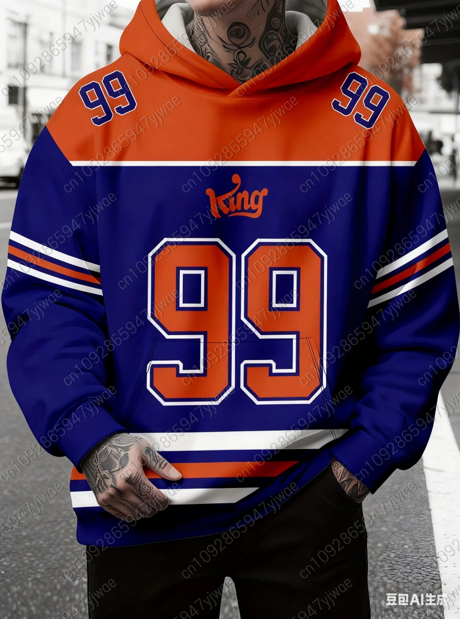 

2025 Winter Hot Selling Winter Mens Number 99 King Print Hoodie Polyester Fiber Men Adult Plus Size Hooded Hoodies Men Clothing