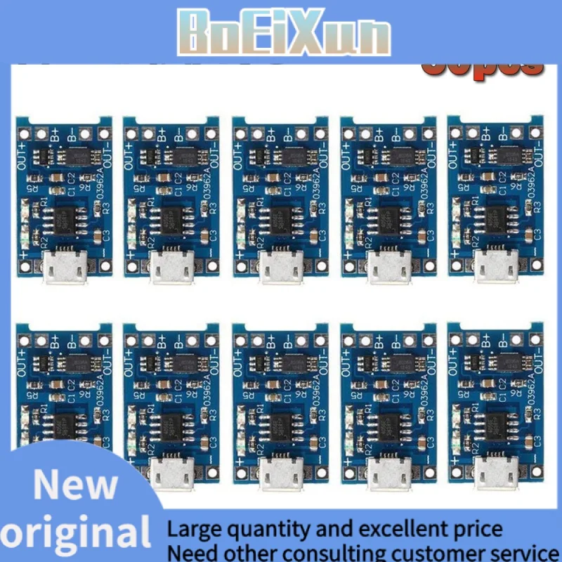 50pcs 5V 1A Micro USB 18650 Lithium Battery Charging Board Charger Module+Protection Dual Functions TP4056