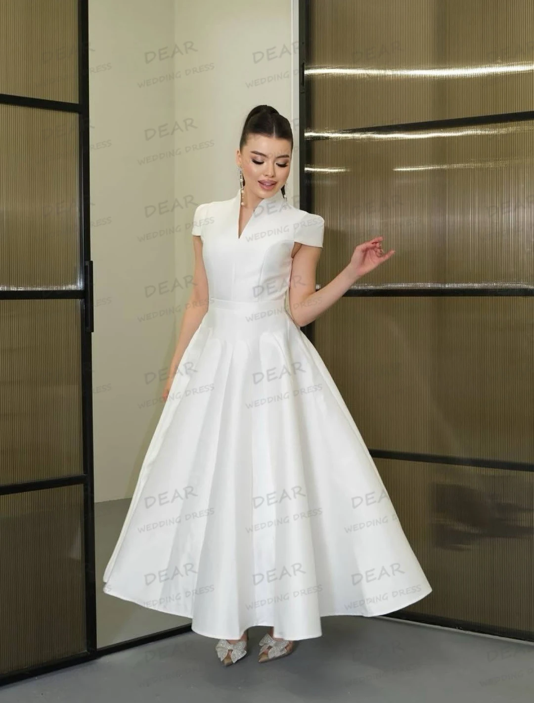 Simple Wedding Dresses Sexy Tea-Length Women's Cap Sleeve A Line Bridal Gowns Formal Satin Vestidos De Novia Customized Gala