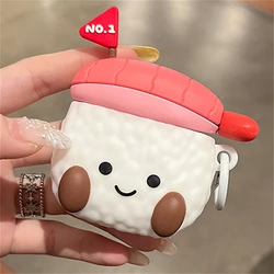 Kawaii Cute 3D Sushi Rice Balls Soft Silicone Protective Shell Soft Case For Airpods Pro 2 With Keychain Cover For Airpods 1 2 3