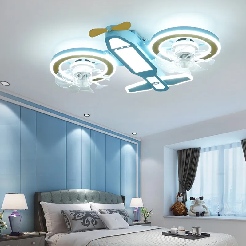 Kids Chandelier Lighting For Kids Room Ceiling Fan With Led Light And Remote Control Airplane Children Room Fan Led Light