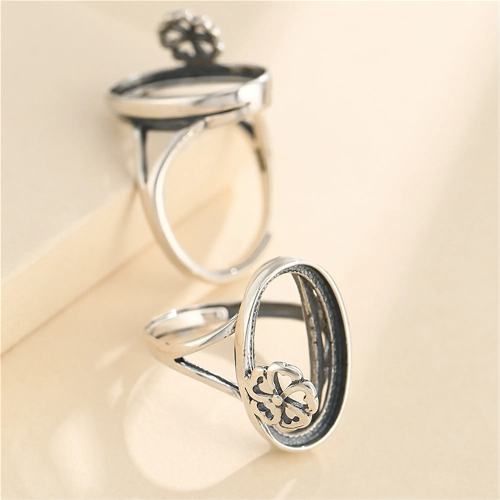 

Ring Setting for 12x19mm Oval Cabochons Antique Style Thai Sterling Silver Adjustable Ring Base Ring Component SR0546