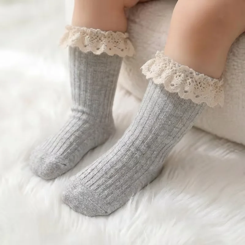 Child Girls Socks Spring Autumn Lace Princess Children's Long Sock Casual Sport Kids Student Socks For Toddler Daily Life 0-5Y