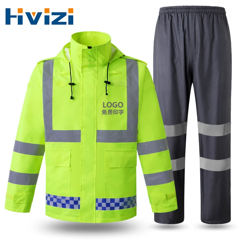 

Men's Rain Suit High Visibility Reflective Work Rain Jacket Pants for All Sport Farm Fishing Motorcycle Safety Clothing Workwear