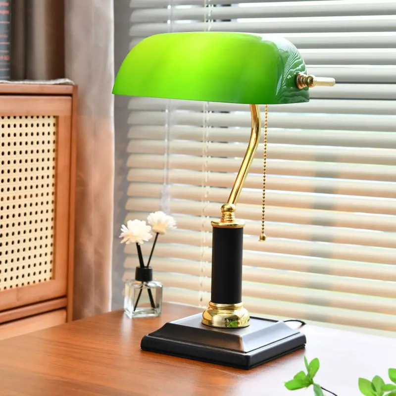 Vintage Republican Shanghai American Retro Solid Brass Banker Desk Lamp Classic Reading Light for Study Home Office Decor LED