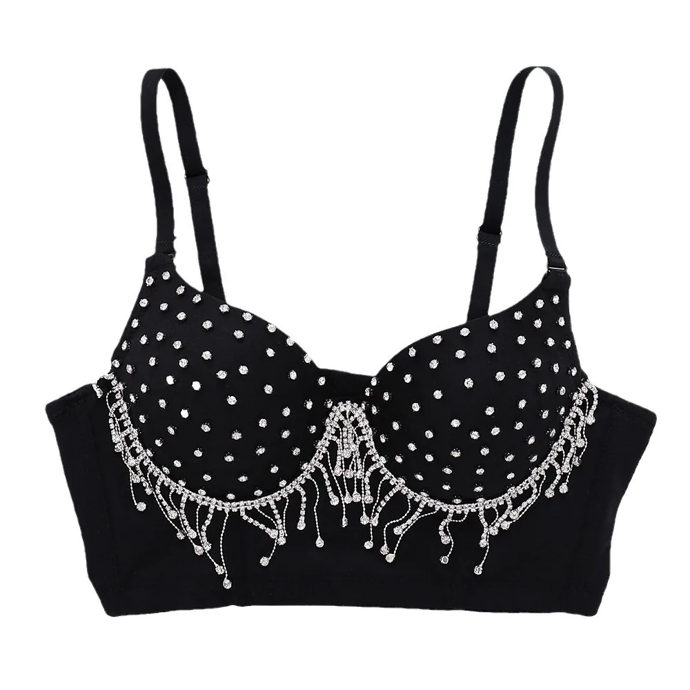 

Belly Dance Bra with Tassels & Rhinestones - Underwire Boned Bustier Top, Sparkly Beaded Crop Top for Women, Dancewear, Clubwear