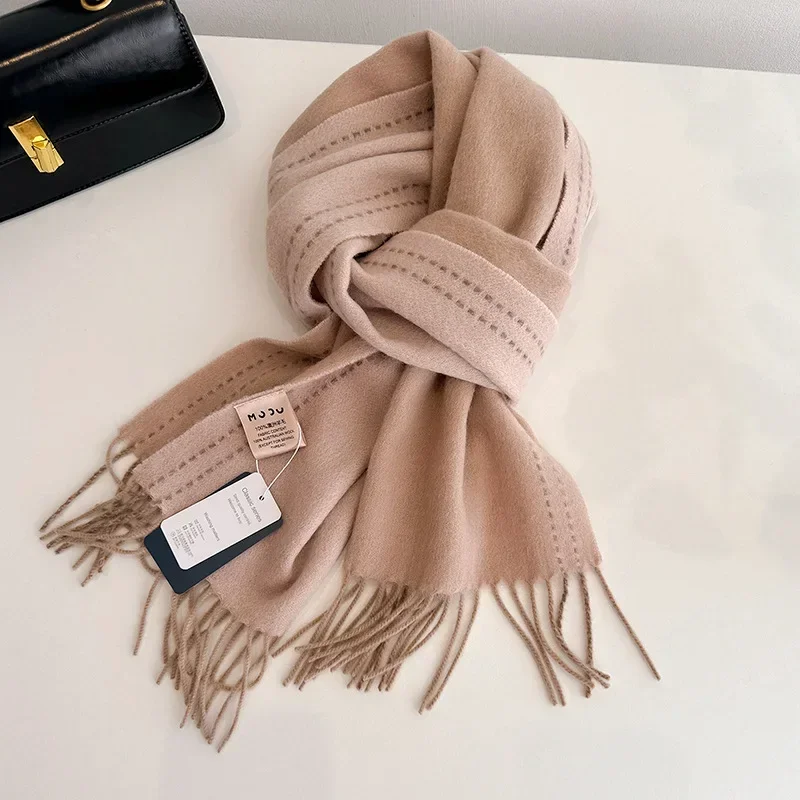 High Quality Soft Warm Thick Scarf Women Men 100% Wool Double-sided Tassel Muffler Male Female Thermal Classic Shawl Ladies