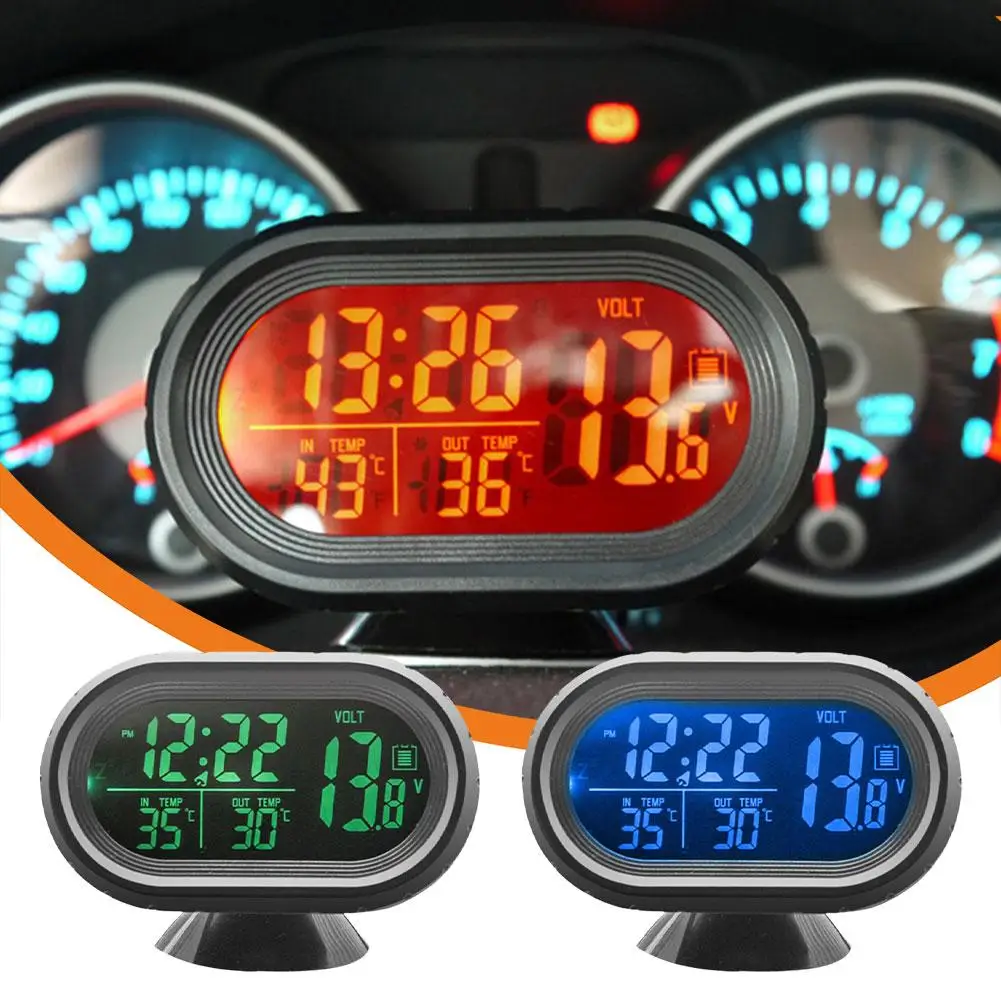 12V ​Backlight Interior Accessories Freeze Alert 3 LCD in 1 Car Thermometer Digital Clock Voltmeter Noctilucous S0B2