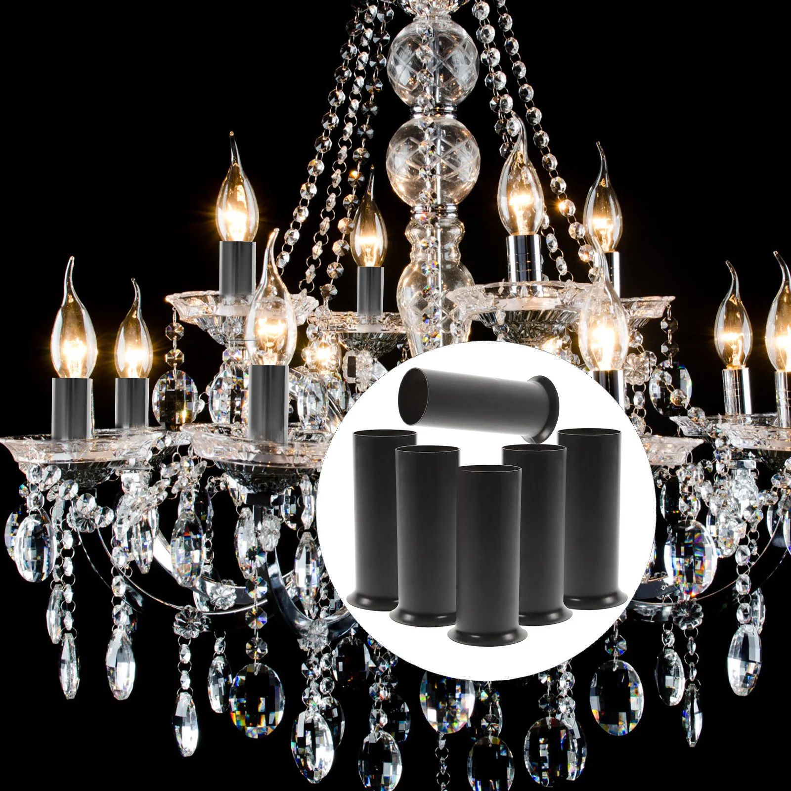 

6Pcs Metal Chandelier Base Covers Sleeve Tubes Wide Stable Flange for Crystal Lamps Pendant Lights Bulb Socket