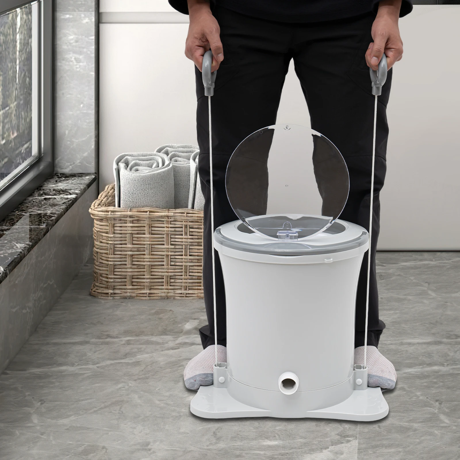 2Gal PP Portable Foot Operated Non-Electric Dehydrator Compact Manual Draw Cord Dryer Energy Saving Easy To Use