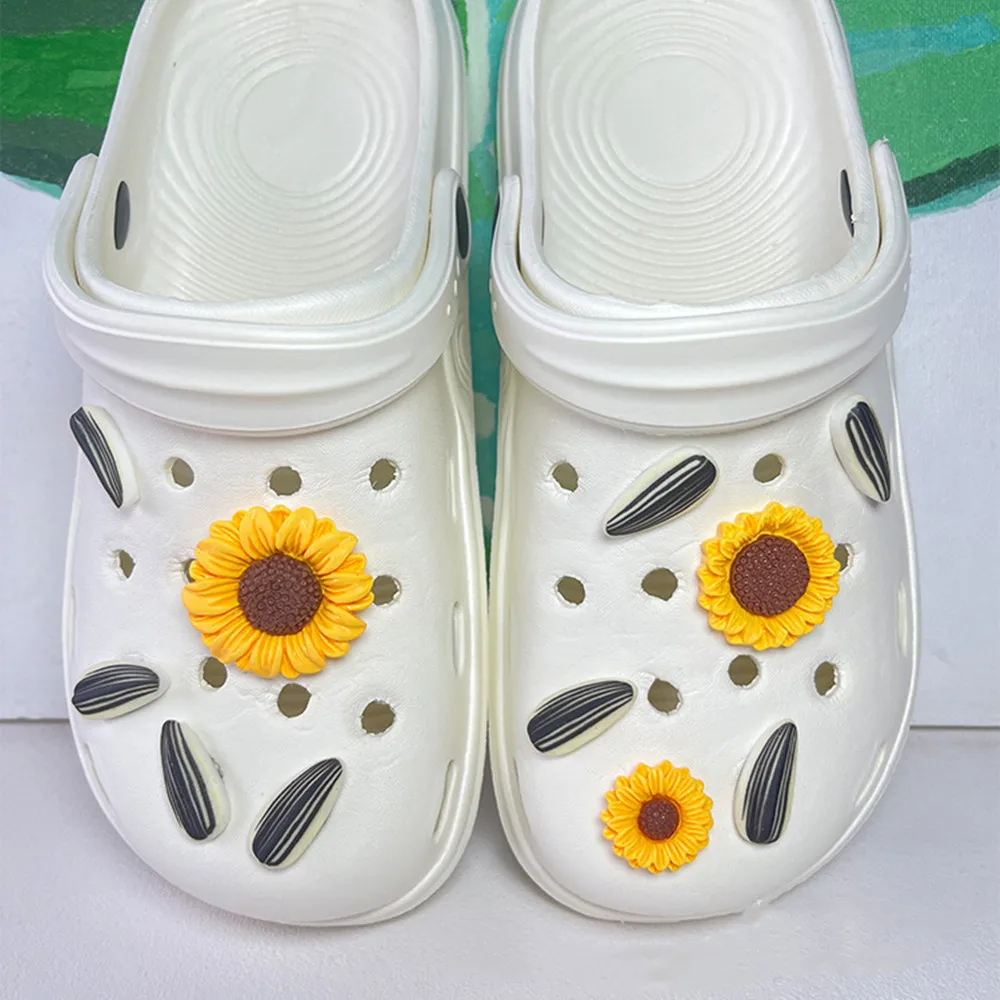 New Cartoon Sunflower Hole Shoe Charms Decorations Cute Simulation Melon Seeds Shoes Buckle DIY 3D Hoe Shoe Accessories