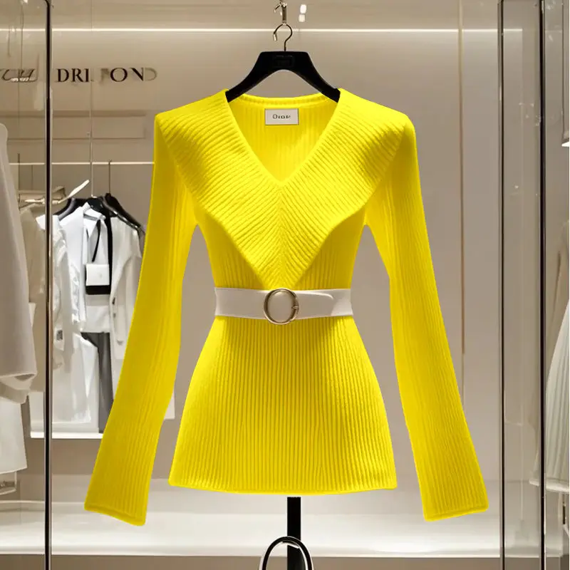 

Spring Autumn New Y2k V-neck Knitted Tops Women Coat High-end Slim Long Sleeve White Sweater Soft Design Outerwear Chic New