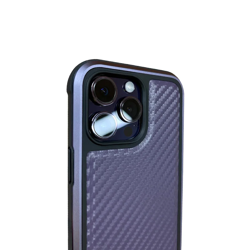 KZDOO Mag Mars Pu Leather Back Case Megsafe Metal Frame Thickness Cabon Pattern Phone Cover for iPhone 14,14Plus,14Pro 14Promax view 5