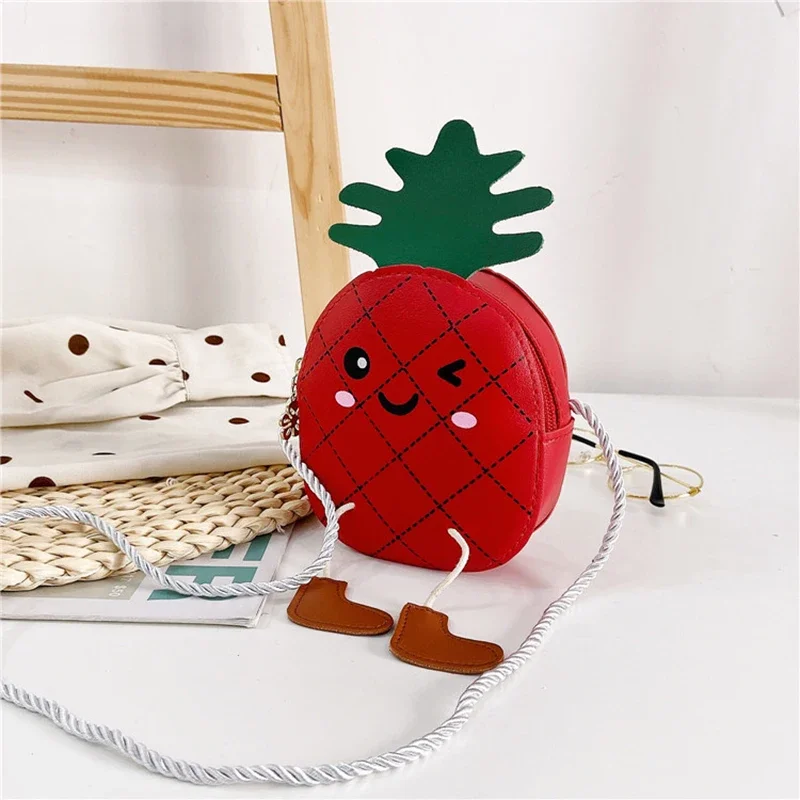 New Cute Pineapple Little Girl Messenger Bag Toddler Baby Shoulder Bags Children PU Leather Mini Handbag Korean Lovely Coin Purs