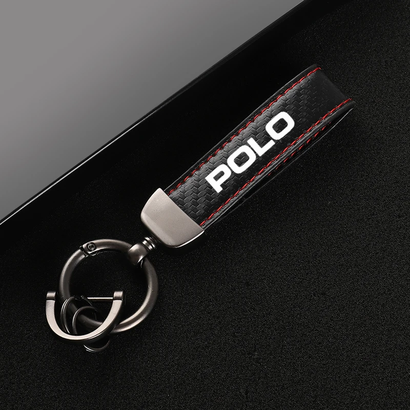 Leather car keychain Horseshoe Buckle Jewelry for Volkswagen VW Polo 6R 6N 6N2 6C 9N 9N3 Rline R Line Auto Accessories