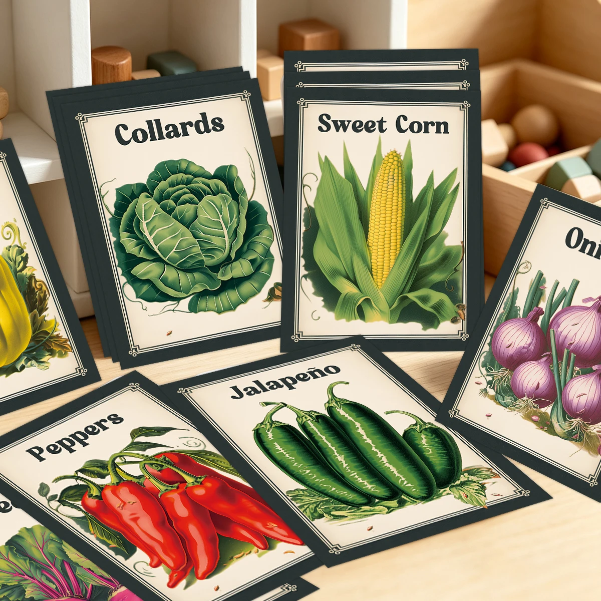 20pcs Vintage Vegetable Vocabulary Cards,Botanical Veggie Picture Identification Card,For Homeschool Lear,Classroom Teaching Aid