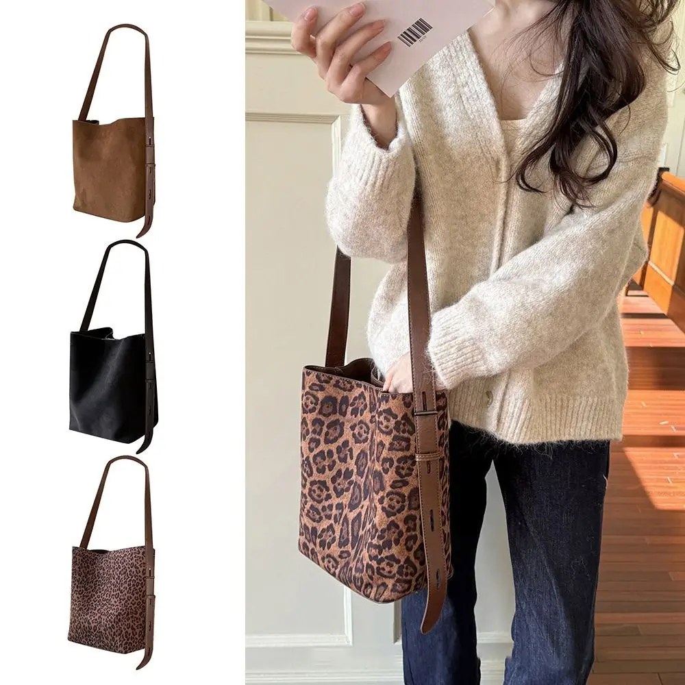 

Vintage Large Capacity Crossbody Bag Suedette Material Leopard Print Women's Handbag Shoulder Bag Autumn Winter