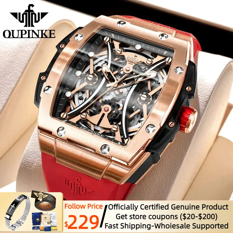 OUPINKE 3215 Automatic Mechanical Watch for Men 52mm Big Dial Skeleton Sapphire Sapphire Mirror Imported Movement Wristwatch Men