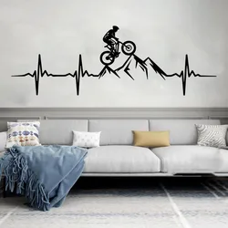 Mountain Bike Heartbeat Wall Decal Living Room Bedroom Art Mural Man Mountain Biker Downhill Bicycle Wall Sticker Playroom B4960