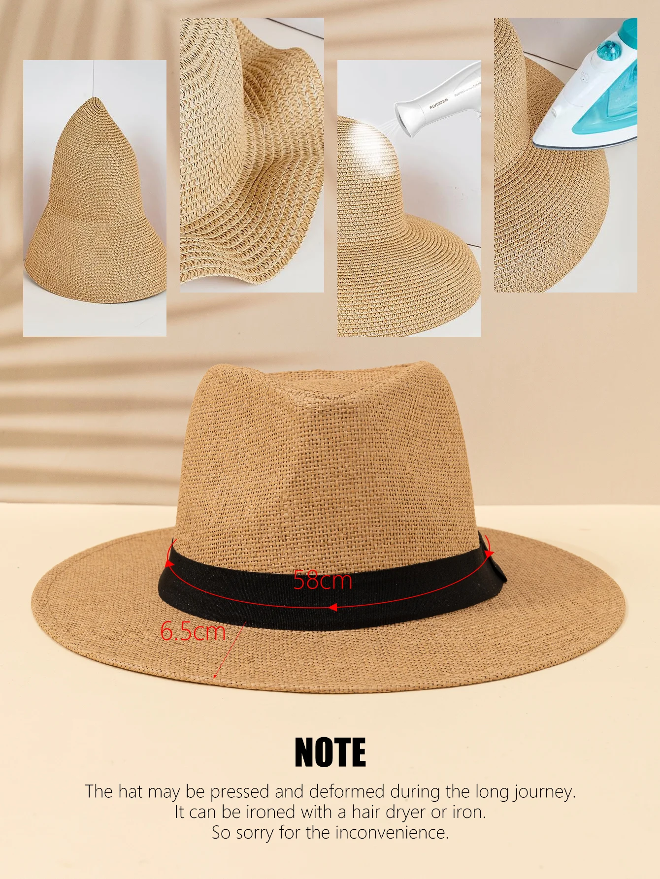 Hat, male, summer vacation, beach hat, English style, wide brimmed sun hat, sun shading hat, Panama straw hat, female