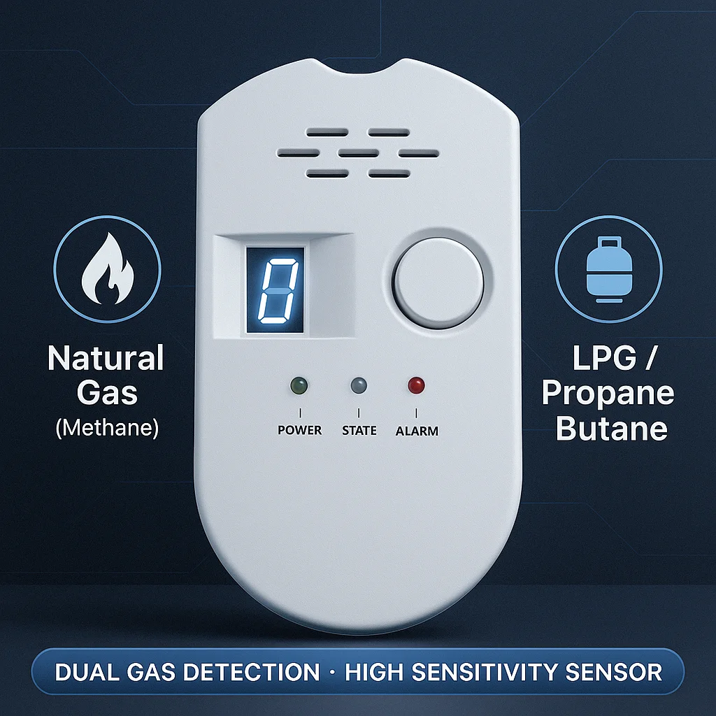 Plug-in Gas Leak Alarm, Digital Display for Natural Gas & LPG, 85dB Alarm Tri-Color LED Easy Installation