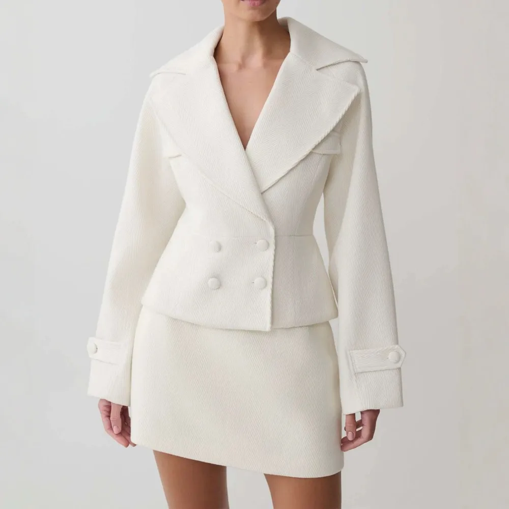 

Women Double Breasted Blazer Set: Long Sleeve Coat with Pencil Skirt Matching Set Jumpsuit Playsuit Spring Summer