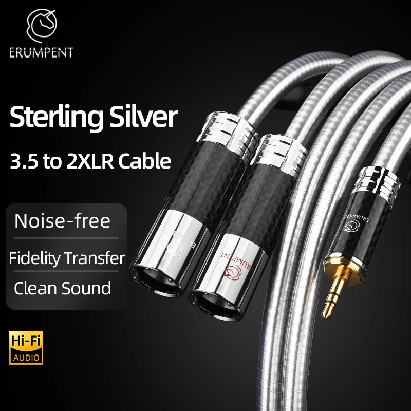 High End 3.5mm to 2XLR Audio Cable Sterling Silver HiFi Stereo 3.5 Jack to Dual XLR 3Pin Connection Cord for Speaker Amplifier