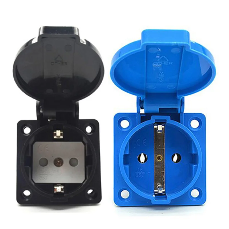 1 STKS Zwart Blauw 2 P + E Multifunctionele China VS UK Australië Nieuw-Zeeland EU Duitsland Frankrijk Zwitsers Brazilië Industriële Waterdichte Socket