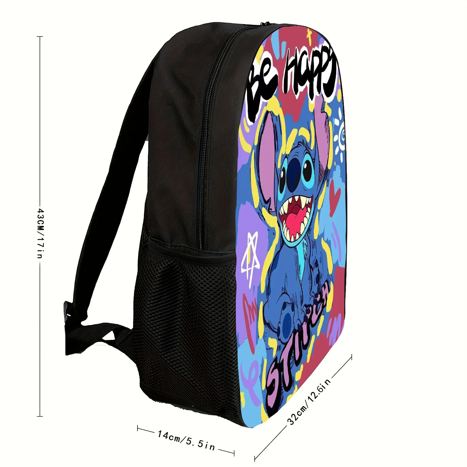 Stitch Patterned Backpack para pendulares e uso diário, estilo graffiti colorido, 1pc