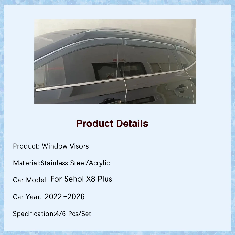 Car Window Visors For Sehol X8 Plus JAC JS8 Pro X8 Plus 2022 2023 2024 2025 2026 Rain Snow Guard Windshield Shelters Accessories