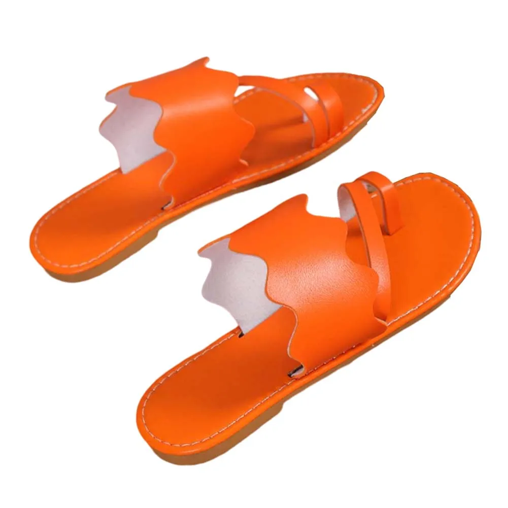 Round Head Flat Slippers With Wave-Strap Non-Slip Comfortable Beach Shoes For Beach Party