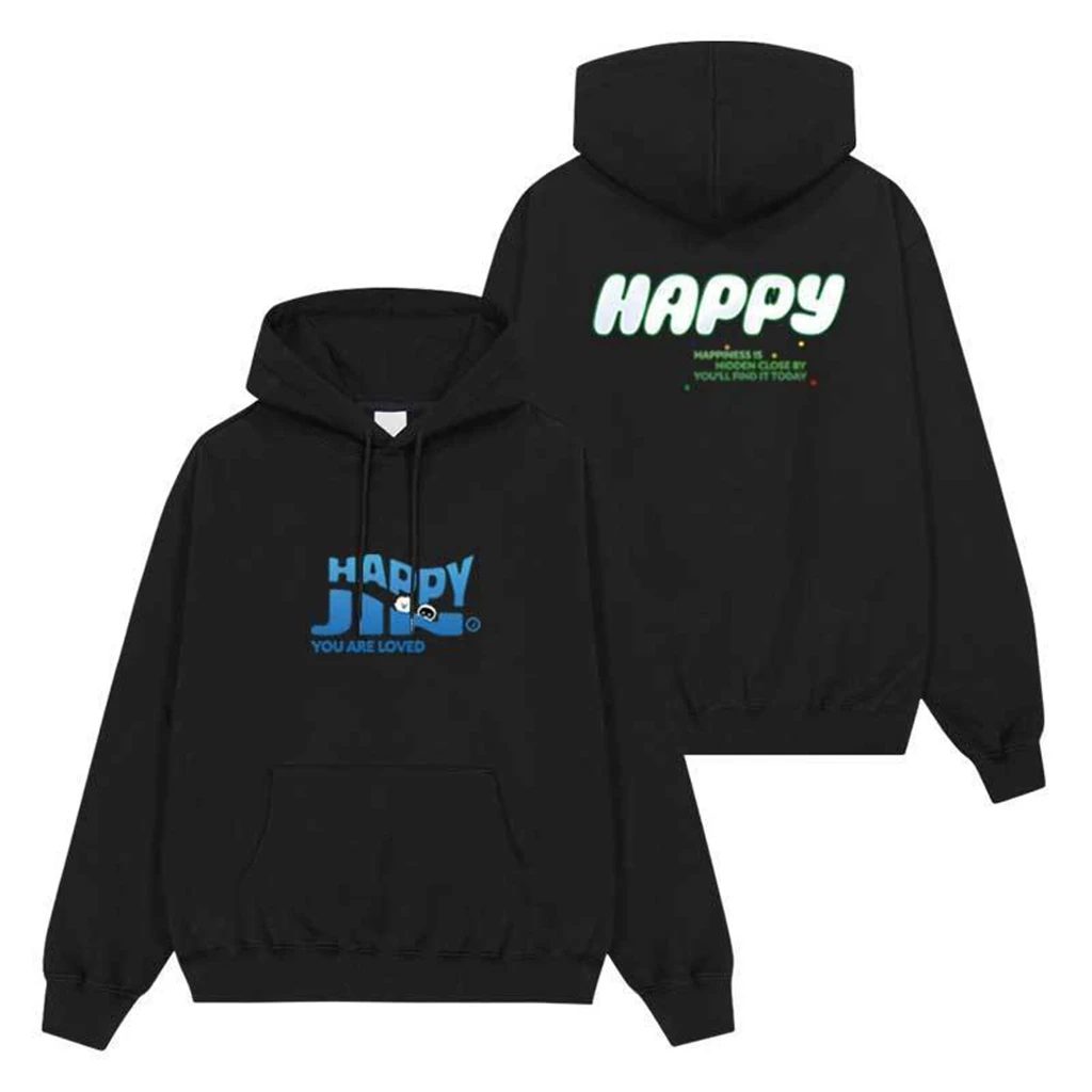 Kpop Youth Happy-JIN Happy SUMMER Pullover black dark printe Hooded Top Coat Women Man Tian Guozheng Reflective Gray Y2k Hoodie