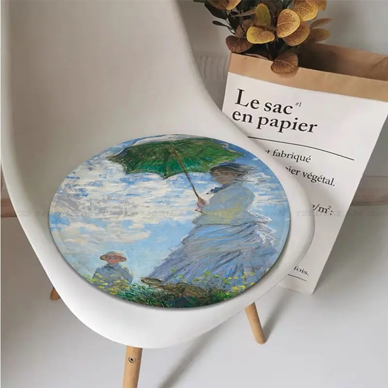 Famous Monet Canvas Painting Nordic Round Seat Pad Household Cushion Soft Plush Chair Mat Winter Office Bar Chair Mat Pad