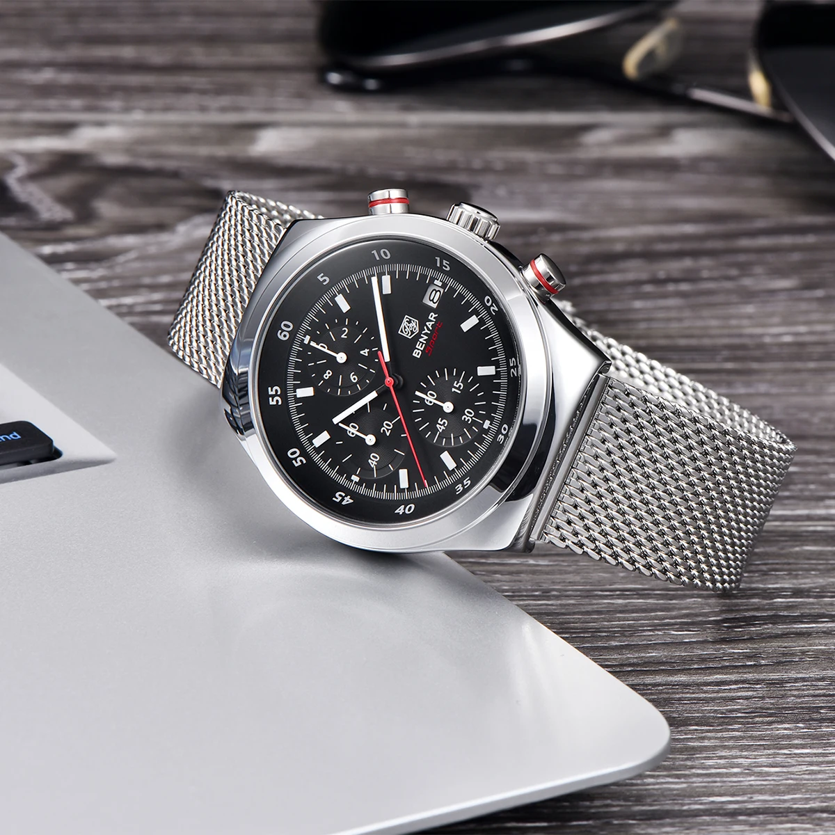 BENYAR أفضل العلامات التجارية الفاخرة رجال الأعمال الترفيه ساعة شبكة باند كوارتز توقيت ساعة رجالي 30 متر مقاوم للماء
