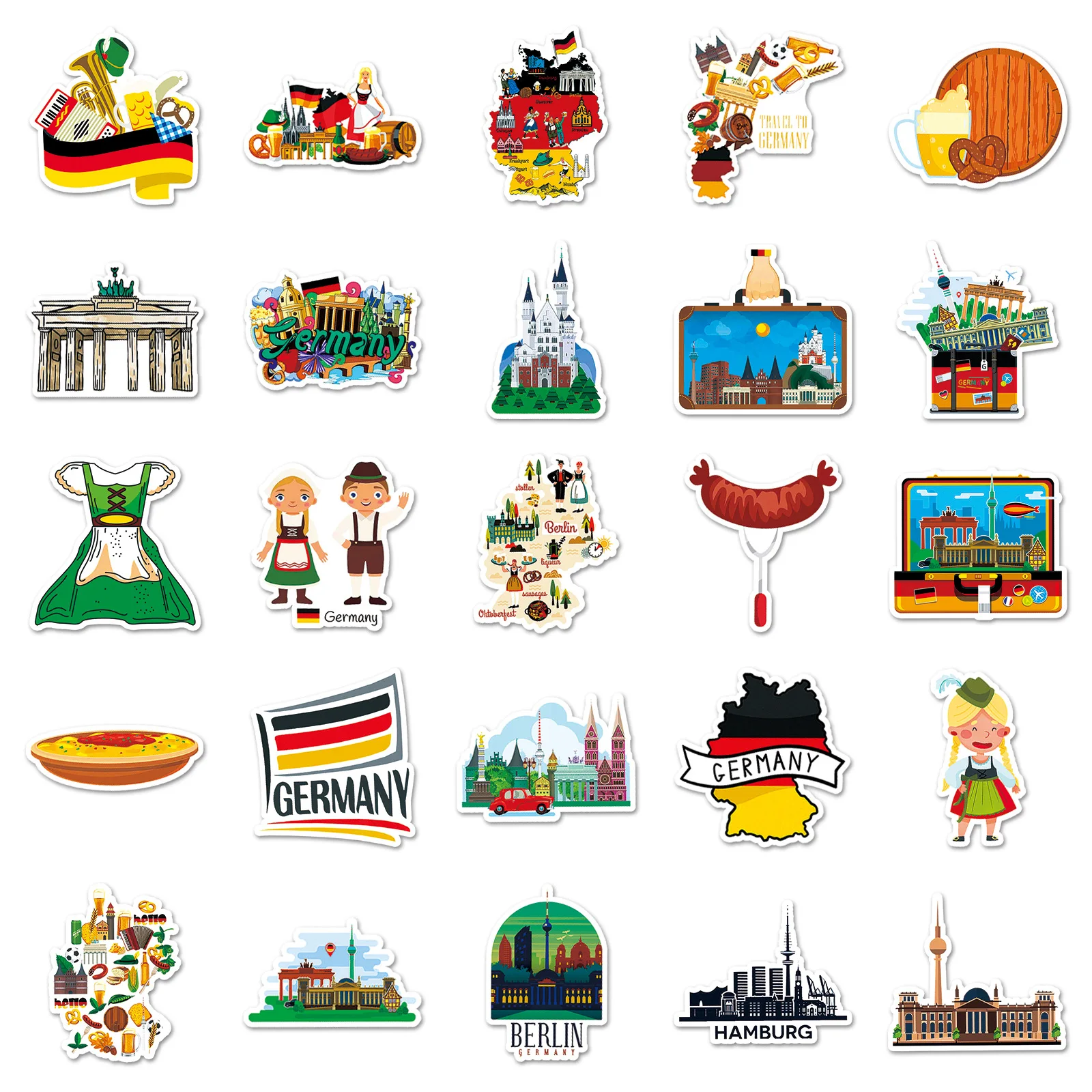 50Pcs German Style Series Graffiti Stickers Suitable for Laptop Helmets Desktop Decoration DIY Stickers Toys Wholesale